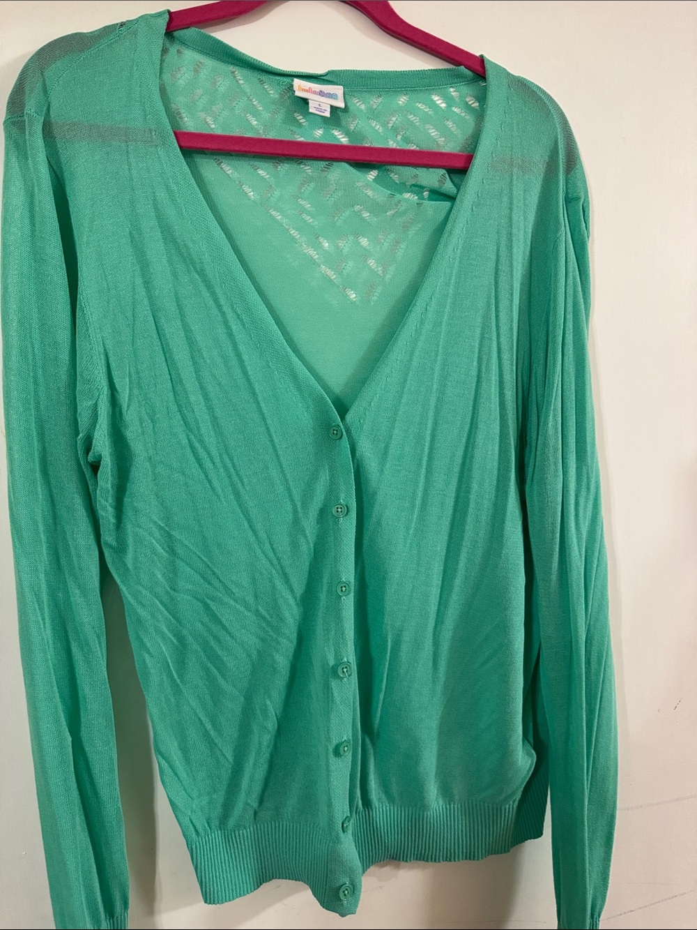 Mint Green Lightweight V-Neck Button Cardigan, Large